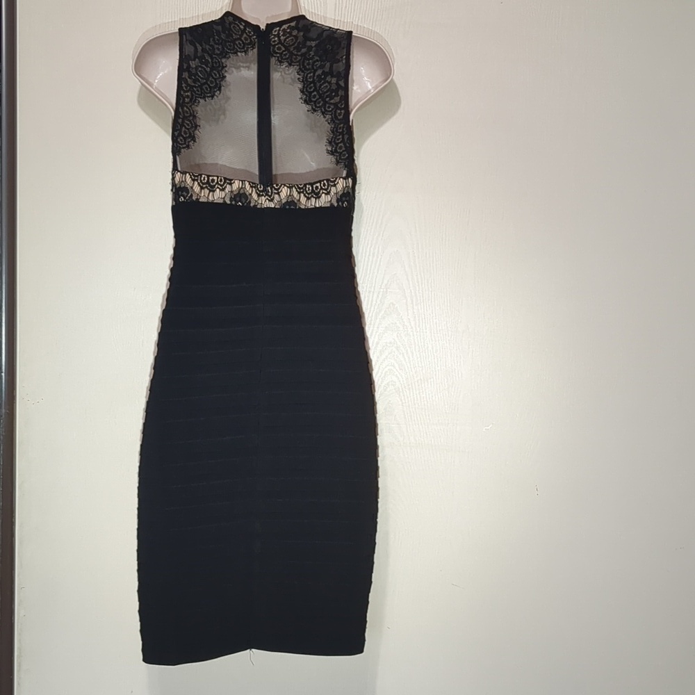 Betsy & Adam Black Lace over Nude cocktail midi Dress size 4 - Picture 4 of 9